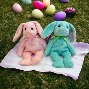 TY Beanie Babies Hippity & Hoppity Retired 1996 Mint Pink Bunnies Rabbits Easter